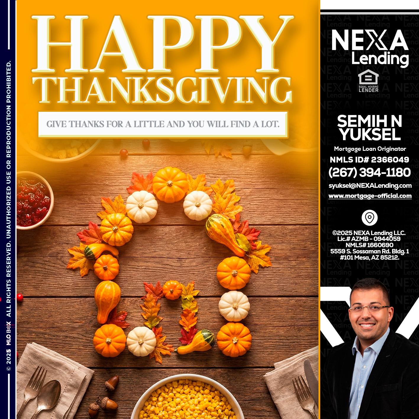 HAPPY THANKSGIVING - Semih N Yuksel -Loan Officer