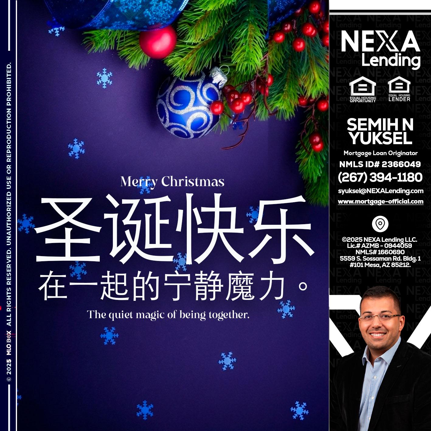 圣诞快乐 在一起的宁静魔力。 - Semih N Yuksel -Loan Officer