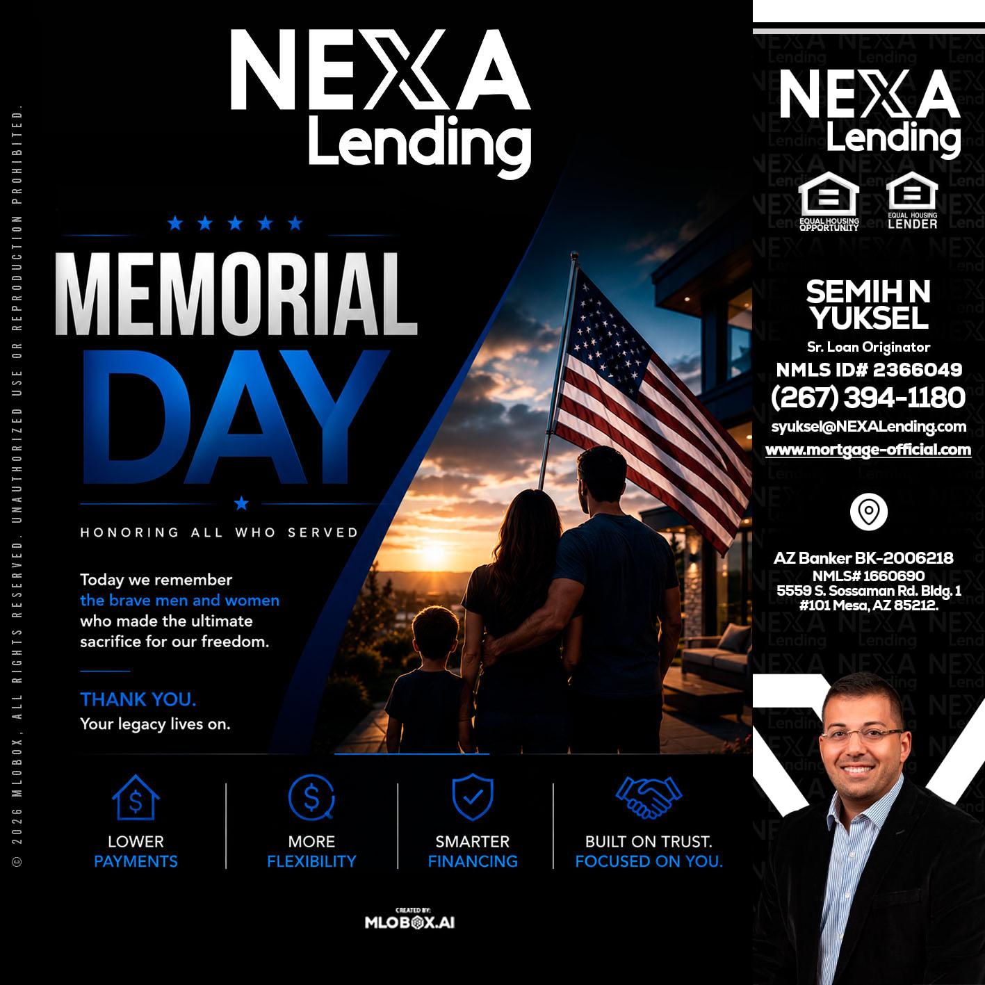 MEMORIAL DAY - Semih N Yuksel -Loan Officer