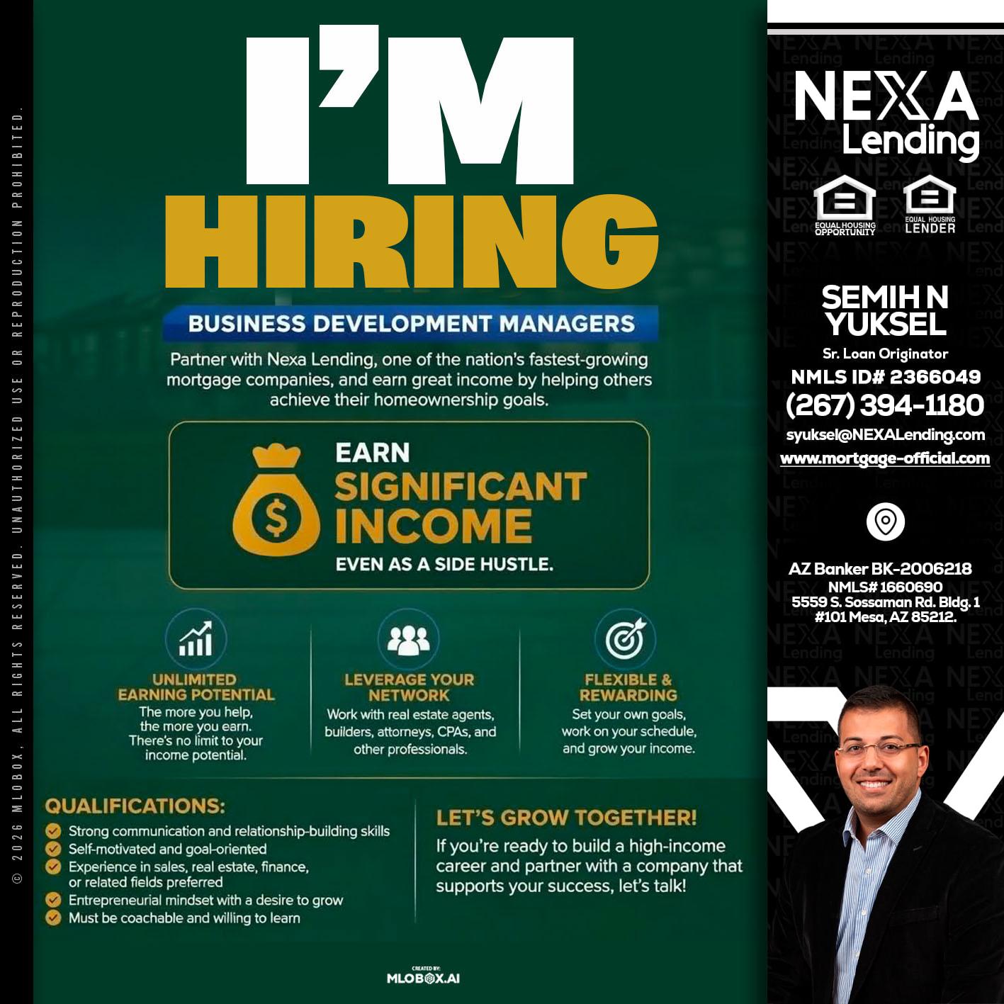 IM HIRING - Semih N Yuksel -Loan Officer